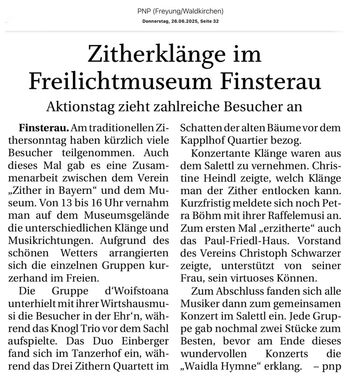 Pressebericht Zithersonntag 2025 im Freilichtmuseum Finsterau